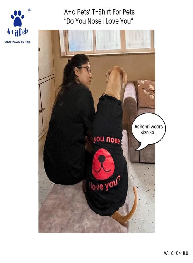 A+a Pets' Graphic Printed 'Do Your Nose I Love You' Premium T-Shirt for Human(Unisex) & Pets(Dog & Cat) Half Sleeve Round Neck Costumes | Cotton (BrownH - RedP) (Human - M, Pet - XS, RedH BlackP) - Image 4